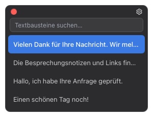 Textbaustein-Popup per Tastenkürzel