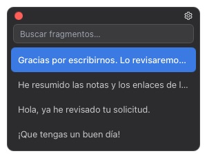 Ventana de fragmentos con un atajo