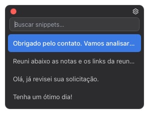 Popup de snippets com um atalho